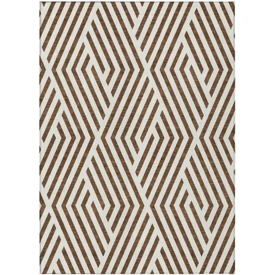 3' X 4' Brown and White Geometric Washable Non Skid Indoor Outdoor Area Rug Photo 2