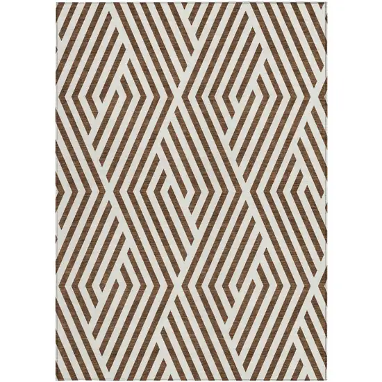 3' X 4' Brown and White Geometric Washable Non Skid Indoor Outdoor Area Rug Photo 4