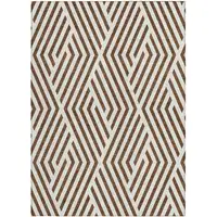 Photo of 3' X 4' Brown and White Geometric Washable Non Skid Indoor Outdoor Area Rug