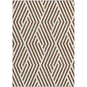 Photo of 3' X 4' Brown and White Geometric Washable Non Skid Indoor Outdoor Area Rug