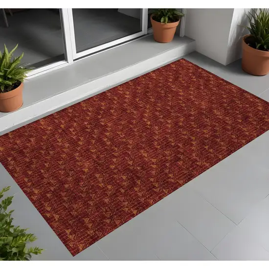 3' X 4' Burgundy Geometric Washable Non Skid Indoor Outdoor Area Rug Photo 1