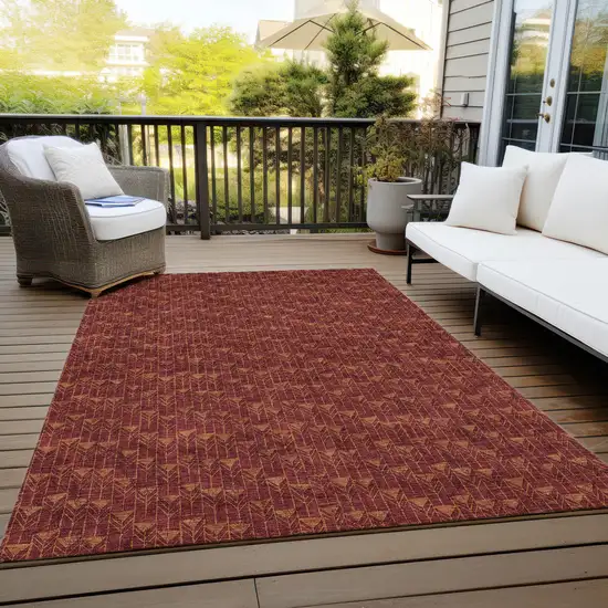 3' X 4' Burgundy Geometric Washable Non Skid Indoor Outdoor Area Rug Photo 8