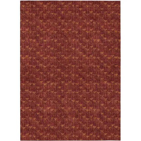 3' X 4' Burgundy Geometric Washable Non Skid Indoor Outdoor Area Rug Photo 2