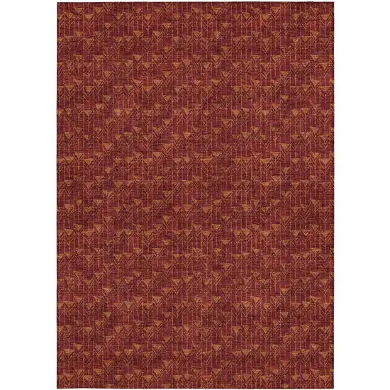 Burgundy Geometric Washable Non Skid Indoor Outdoor Area Rug Photo 7