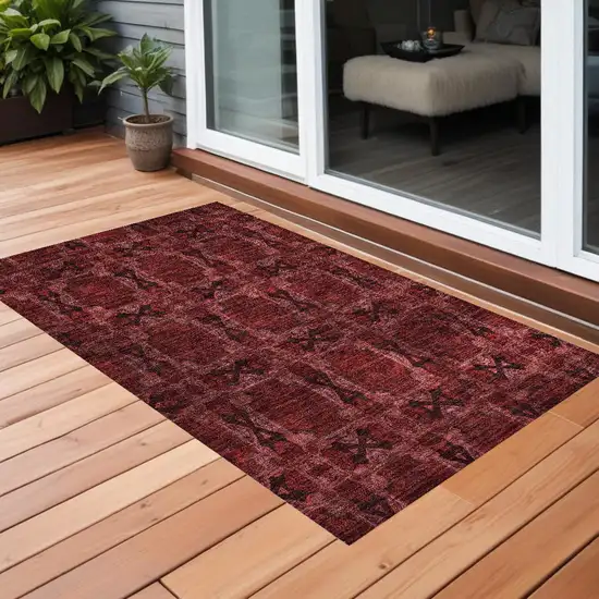 3' X 4' Burgundy and Black Floral Medallion Washable Non Skid Indoor Outdoor Area Rug Photo 1