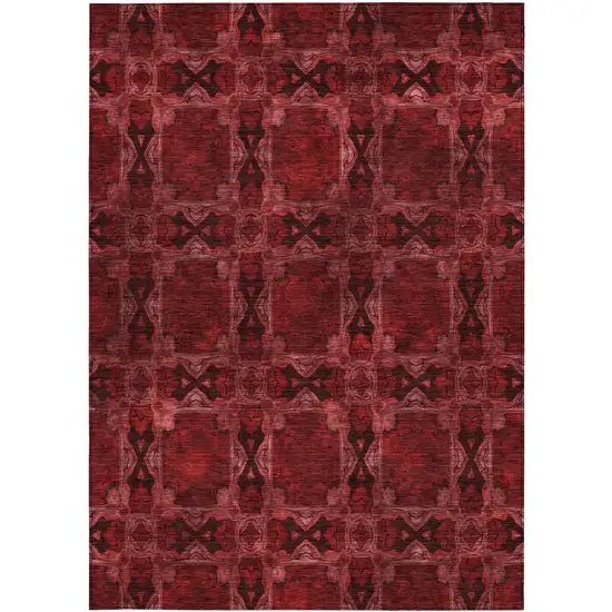 3' X 4' Burgundy and Black Floral Medallion Washable Non Skid Indoor Outdoor Area Rug Photo 4