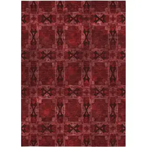 Photo of 3' X 4' Burgundy and Black Floral Medallion Washable Non Skid Indoor Outdoor Area Rug