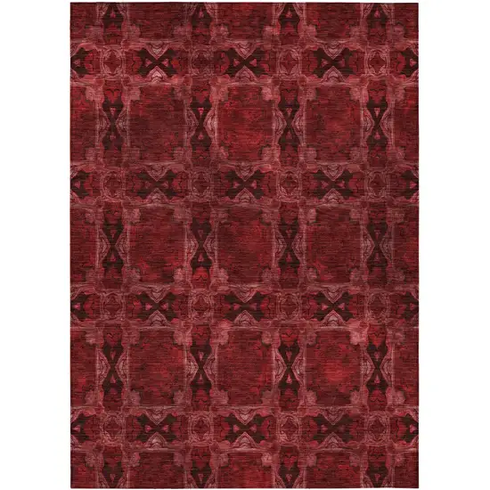 3' X 4' Burgundy and Black Floral Medallion Washable Non Skid Indoor Outdoor Area Rug Photo 2