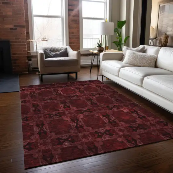 Burgundy and Black Floral Medallion Washable Non Skid Indoor Outdoor Area Rug Photo 9