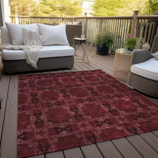 3' X 5' Burgundy and Black Floral Medallion Washable Non Skid Indoor Outdoor Area Rug Photo 8