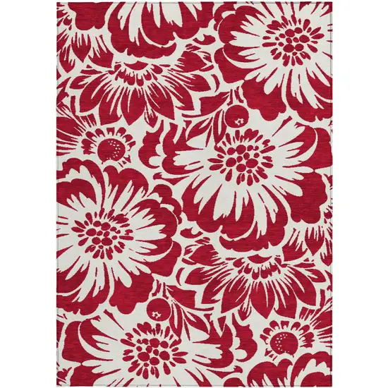 3' X 4' Burgundy and White Floral Washable Non Skid Indoor Outdoor Area Rug Photo 4