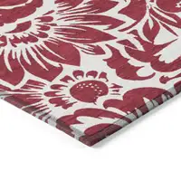 Photo of 3' X 4' Burgundy and White Floral Washable Non Skid Indoor Outdoor Area Rug