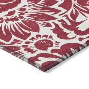 Photo of 3' X 4' Burgundy and White Floral Washable Non Skid Indoor Outdoor Area Rug