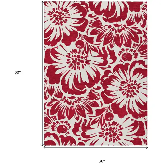 3' X 5' Burgundy and White Floral Washable Non Skid Indoor Outdoor Area Rug Photo 3