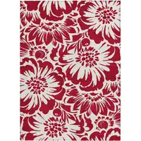 Photo of 3' X 5' Burgundy and White Floral Washable Non Skid Indoor Outdoor Area Rug