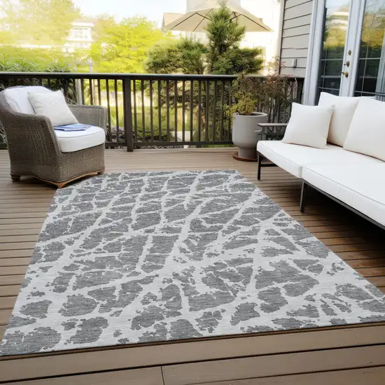 3' X 4' Charcoal Abstract Washable Non Skid Indoor Outdoor Area Rug Photo 8