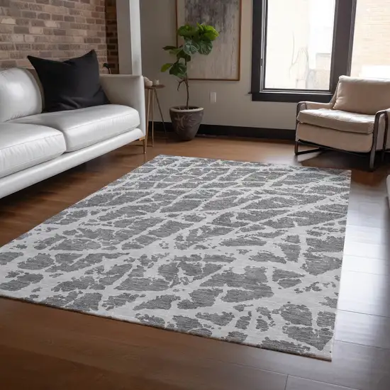 3' X 4' Charcoal Abstract Washable Non Skid Indoor Outdoor Area Rug Photo 9