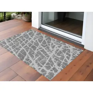 Photo of 3' X 4' Charcoal Abstract Washable Non Skid Indoor Outdoor Area Rug