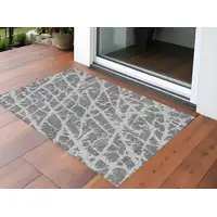 Photo of 3' X 4' Charcoal Abstract Washable Non Skid Indoor Outdoor Area Rug