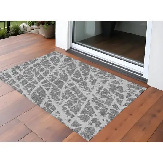 3' X 4' Charcoal Abstract Washable Non Skid Indoor Outdoor Area Rug Photo 1