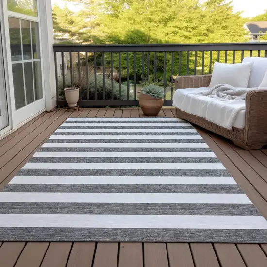 3' X 4' Charcoal Striped Washable Non Skid Indoor Outdoor Area Rug Photo 8