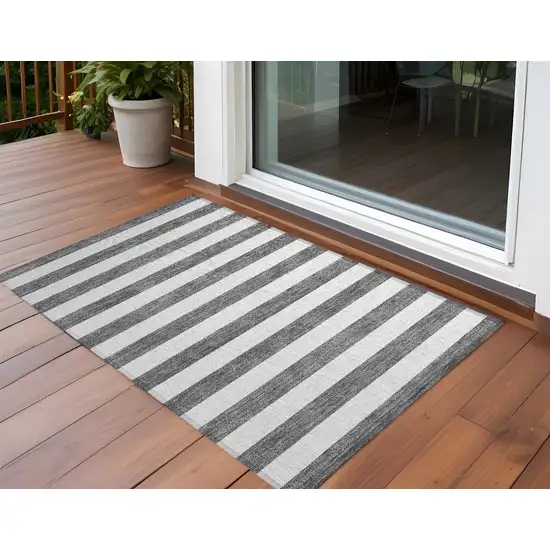 3' X 4' Charcoal Striped Washable Non Skid Indoor Outdoor Area Rug Photo 1