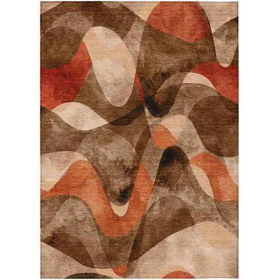 Chocolate Abstract Washable Non Skid Indoor Outdoor Area Rug Photo 2