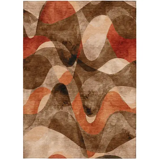 3' X 4' Chocolate Abstract Washable Non Skid Indoor Outdoor Area Rug Photo 3