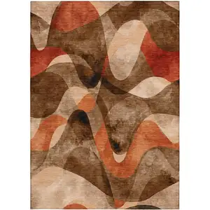 Photo of 3' X 4' Chocolate Abstract Washable Non Skid Indoor Outdoor Area Rug