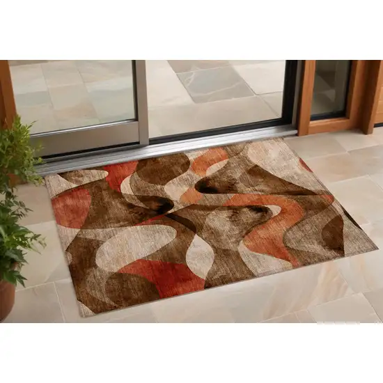 3' X 4' Chocolate Abstract Washable Non Skid Indoor Outdoor Area Rug Photo 1