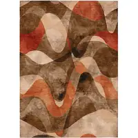 Photo of 3' X 4' Chocolate Abstract Washable Non Skid Indoor Outdoor Area Rug