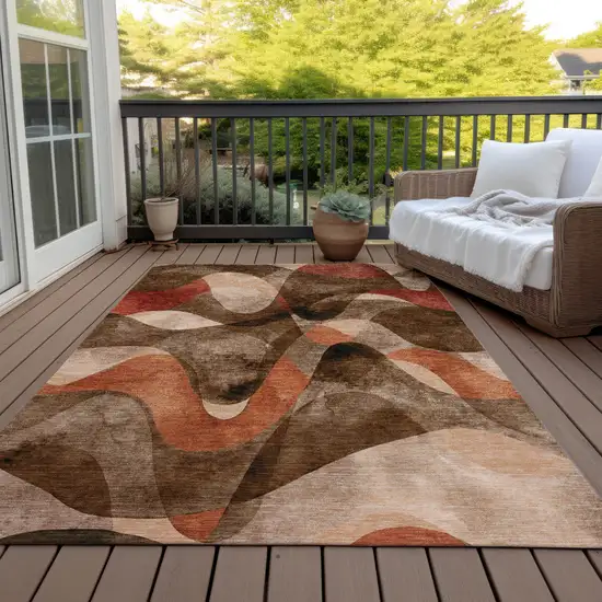 Chocolate Abstract Washable Non Skid Indoor Outdoor Area Rug Photo 6