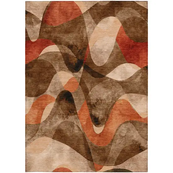 Chocolate Abstract Washable Non Skid Indoor Outdoor Area Rug Photo 4