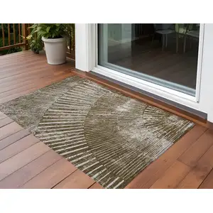 Photo of 3' X 4' Chocolate Abstract Washable Non Skid Indoor Outdoor Area Rug