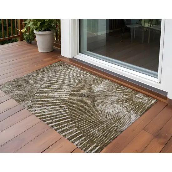 3' X 4' Chocolate Abstract Washable Non Skid Indoor Outdoor Area Rug Photo 1