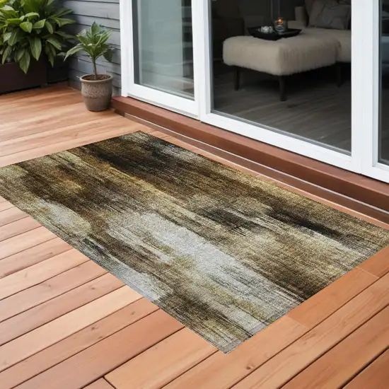 Chocolate Abstract Washable Non Skid Indoor Outdoor Area Rug Photo 1