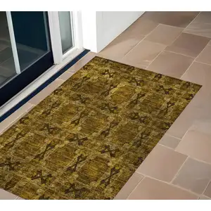 Photo of 3' X 5' Chocolate Floral Medallion Washable Non Skid Indoor Outdoor Area Rug