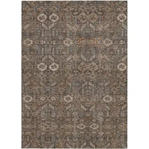 Photo of 3' X 4' Chocolate Floral Washable Non Skid Area Rug With UV Protection