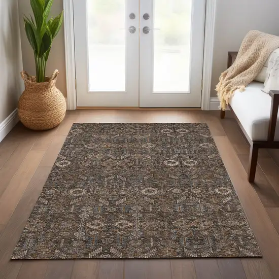 3' X 5' Chocolate Tribal Washable Indoor Outdoor Area Rug Photo 8