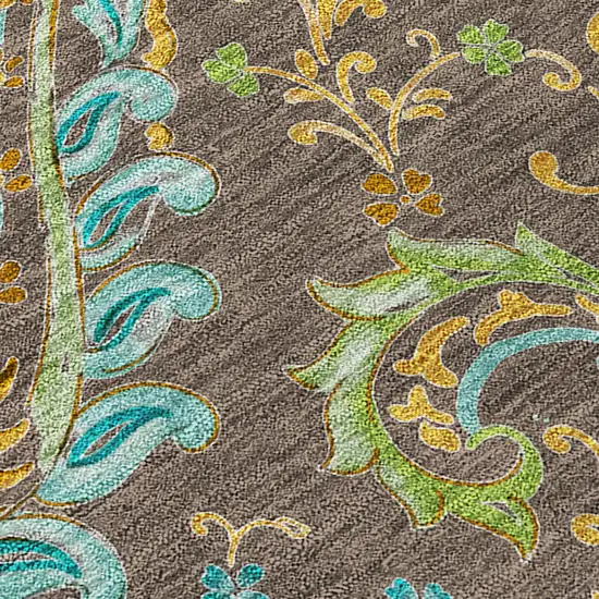 Brown Aqua and Gold Paisley Washable Non Skid Indoor Outdoor Area Rug Photo 6