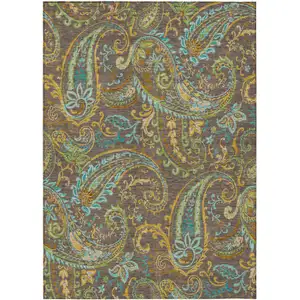 Photo of 3' X 4' Chocolate Paisley Washable Non Skid Indoor Outdoor Area Rug