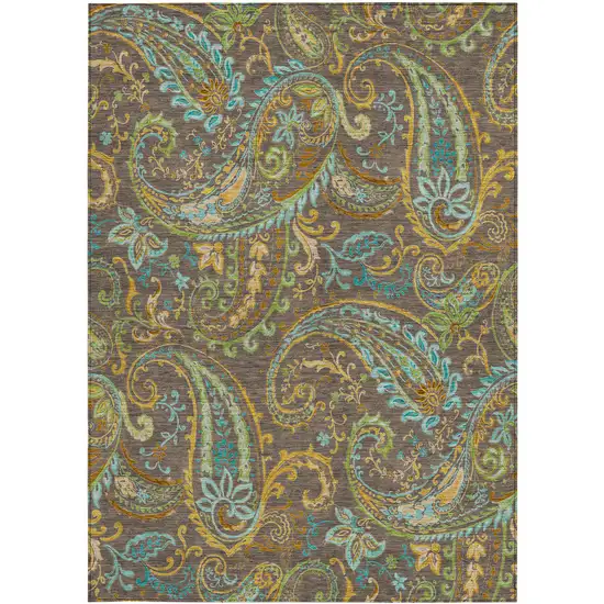 3' X 5' Chocolate Paisley Washable Non Skid Indoor Outdoor Area Rug Photo 2