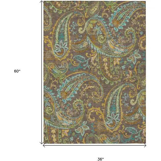 3' X 5' Chocolate Paisley Washable Non Skid Indoor Outdoor Area Rug Photo 3