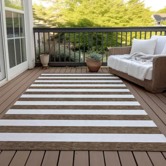 3' X 4' Chocolate Striped Washable Non Skid Indoor Outdoor Area Rug Photo 8