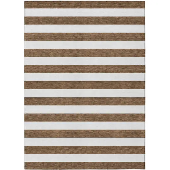 3' X 4' Chocolate Striped Washable Non Skid Indoor Outdoor Area Rug Photo 2