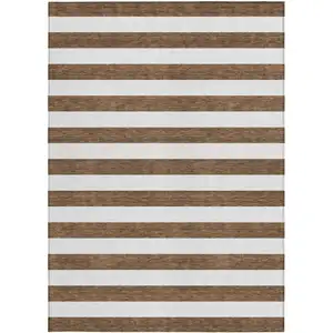 Photo of 3' X 4' Chocolate Striped Washable Non Skid Indoor Outdoor Area Rug