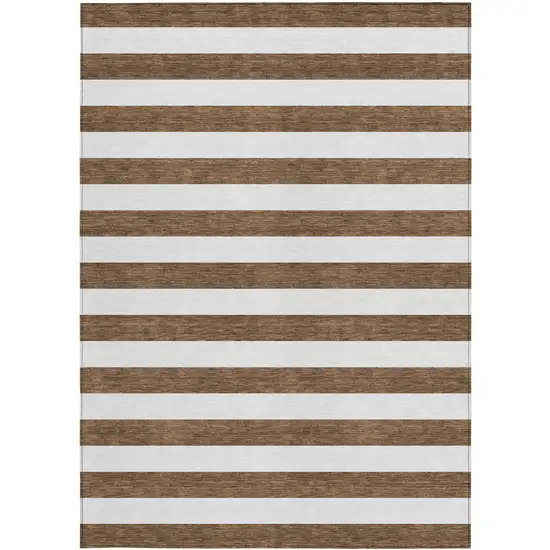 3' X 4' Chocolate Striped Washable Non Skid Indoor Outdoor Area Rug Photo 4