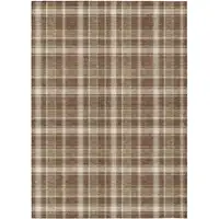 Photo of 3' X 4' Chocolate and Ivory Plaid Washable Non Skid Indoor Outdoor Area Rug