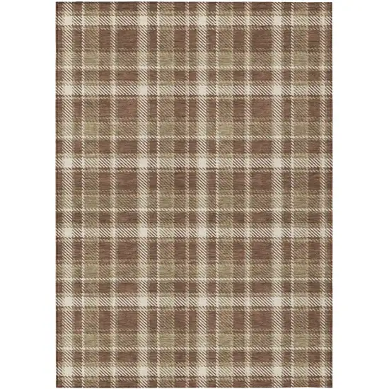 3' X 4' Chocolate and Ivory Plaid Washable Non Skid Indoor Outdoor Area Rug Photo 2