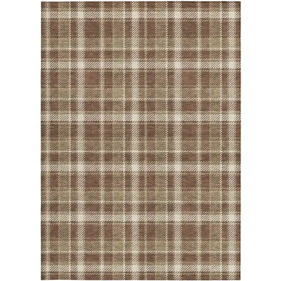 3' X 4' Chocolate and Ivory Plaid Washable Non Skid Indoor Outdoor Area Rug Photo 4